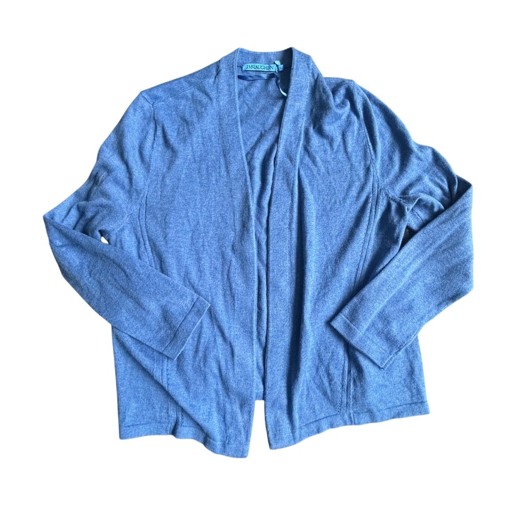 J.McLaughlin Cardigan Cashmere Blend Open Front Blue Cotton Womens Sweater Small